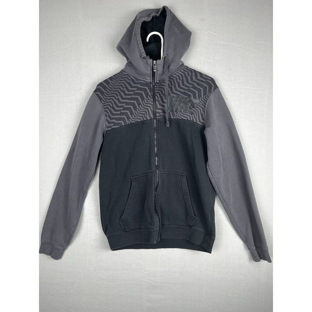Nike Hoodie Full Zip Gray Black Swoosh Pattern Mens Size S